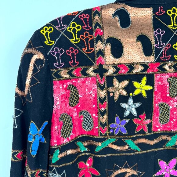 MODI DENIM VINTAGE ART TO WEAR JACKET Woman’s Medium sequin bling extra fancy - Picture 10 of 14